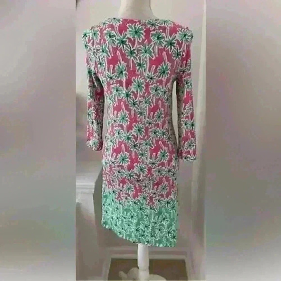 Crown & Ivy Knit MIDI Dress Size S Pink Green Palm Design Stretchy Resortwear - Picture 5 of 10
